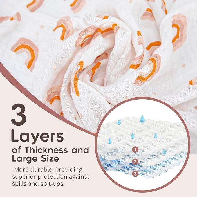 Maliton Muslin Swaddle Blankets for Newborn, 6-Pack Breathable Receiving Blanket (27" x 27") Soft Baby Blankets for Girls and Boys, Baby Burp Cloths with 3-Layer Cotton Design for Infant Wrap(Rainbow)