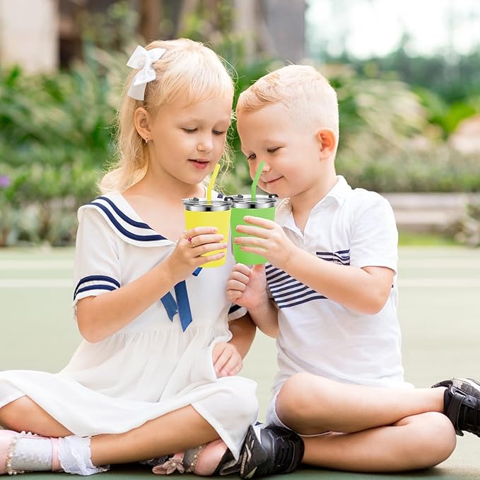Kids Cups with Straws and Lids, 5 Pack 12oz Spill Proof Toddlers Straws Tumbler with Lids, Stainless Steel Kids Cups with Lids for School, Outdoor, Multicolor