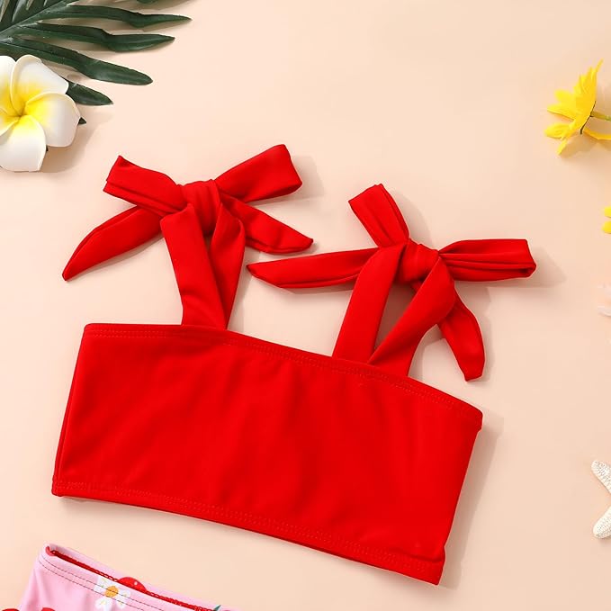 Toddler Swimsuit Girl Color Block Stripe Swimwear Baby Girl Summer Beach Bathing Suits Bikini Set with Ruffled Edges