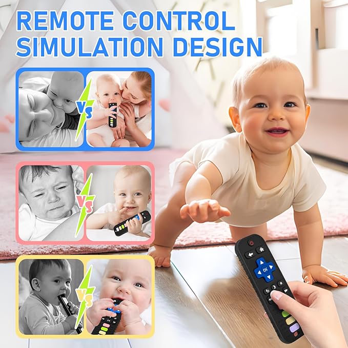 Avkast Teething Toys for Baby 3 6 12 18 Months, TV Remote Control Shaped Baby Teether Toys Chew Toys, Food Grade Silicone Teething Toys for Infants, BPA Free, for Baby Gum Relief