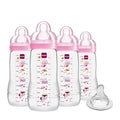 MAM Easy Active Baby Bottles 11oz w/Bonus Fast Flow Skinsoft Silicone Nipple - Wide Neck Ergonomic Design, Easy-Hold BPA-Free Construction, Leak-Proof Caps for 4+ Months, Girl (Pack of 6)