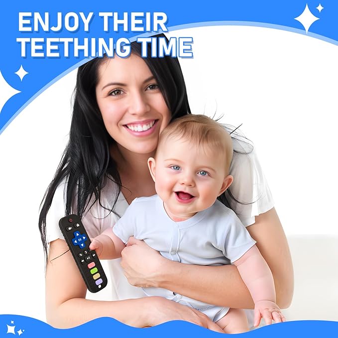 Avkast Teething Toys for Baby 3 6 12 18 Months, TV Remote Control Shaped Baby Teether Toys Chew Toys, Food Grade Silicone Teething Toys for Infants, BPA Free, for Baby Gum Relief