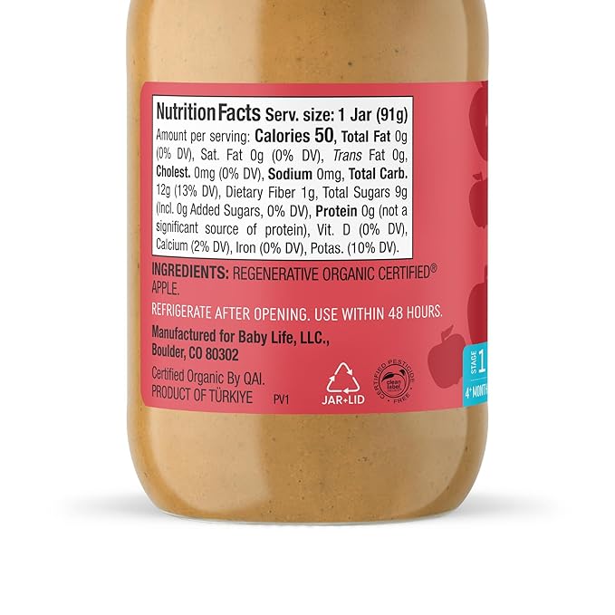 Babylife Organics Stage 1 – Heavy Metal Safe, Organic Baby Food - Apple, 3.2 Ounce Jar (12 Pack)