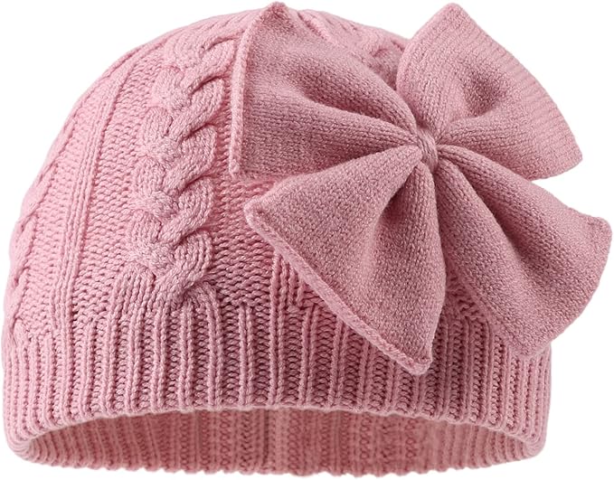 JANGANNSA Winter Warm Knitted Baby Hat for Girls Cotton Lined Infant Toddler Hat Autumn Cute Bow Classic Girls Beanie 0-6Y