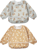Little Dimsum Baby Bib with Pocket Waterproof Toddler Bibs Infant Feeding Bibs for Boys and Girls, Pack of 2 Colors