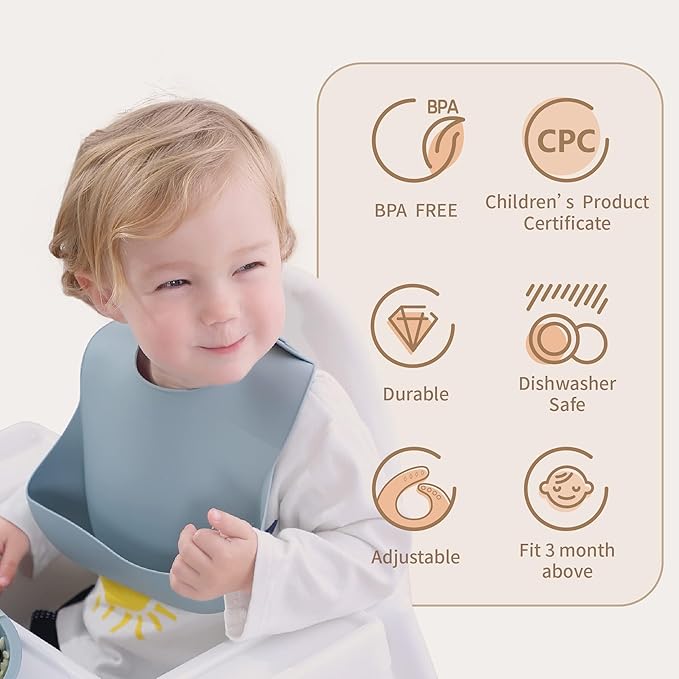 Moonkie Silicone Baby Bibs Set Of 2 | BPA Free Waterproof | Soft Flexible Adjustable Silicone Bibs for Babies & Toddlers(Teal/Kodak)