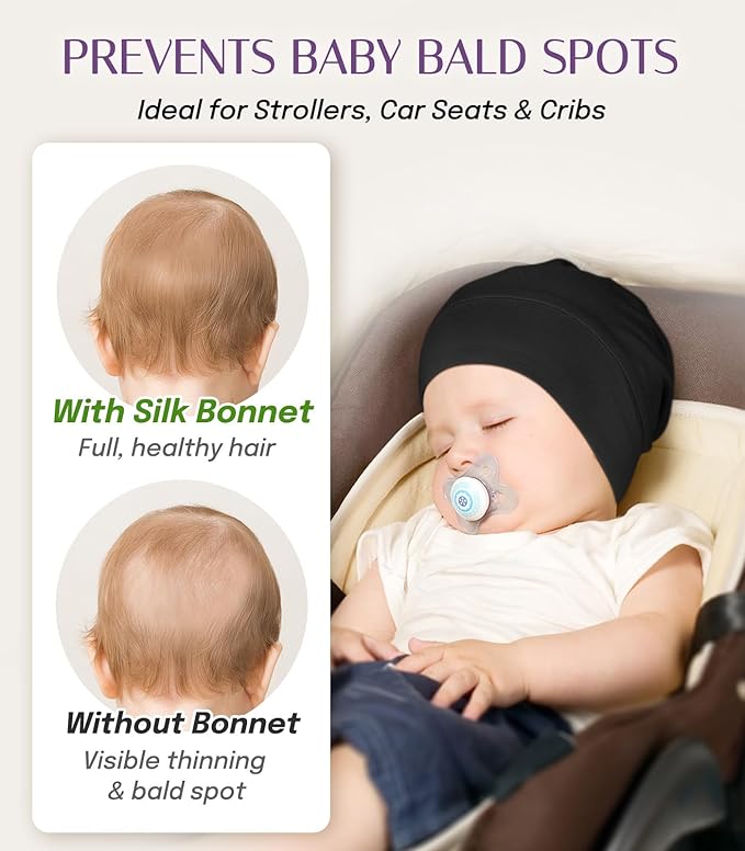 OLESILK Silk Baby Bonnet for 0-6 Months - 100% Mulberry Silk Toddler Hair Bonnet, Adjustable Night Cap for Sleeping