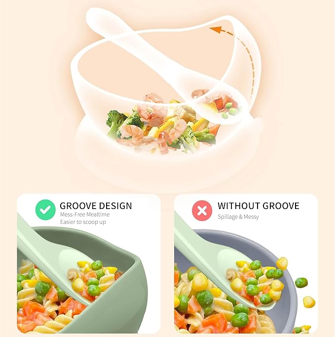 Silicone Baby Bowl Feeding Set – 12-Piece Set with Stainless Steel Inserts and Baby Spoons – BPA-Free Suction Bowls for Babies and Toddlers – Easy to Clean, Safe Mealtime Set for Self-Feeding