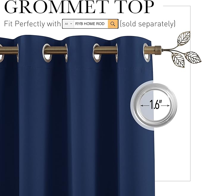 RYB HOME Privacy Curtain for Sliding Glass Door, Light Block Noise Reduce Insulated Curtain Screen Ceiling to Floor for Locker Room Basement Bedroom Closet, 100 inch Wide x 90 inch Long, Navy