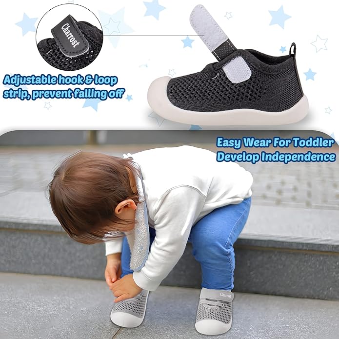 Baby Walking Shoes Toddler Girl Boy Soft Sole Breathable Cotton Canvas Shoes Infant Lightweight Non-Slip Safer Slip-on First Walkers Shoes Casual Tennis Wide Sneakers Rubber Soles Running Outdoor
