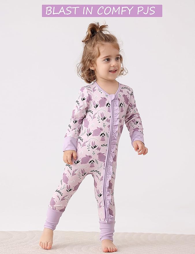 JunNeng Baby Girl Viscose from Bamboo Sleeper with Mitten Cuffs, 2 Way Zipper Romper, Sleep N' Play Pajamas 0-18 Months