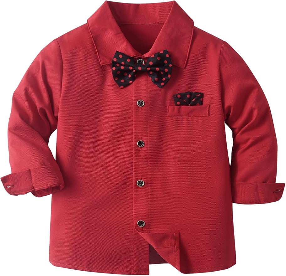 Boarnseorl Baby Boys Pants Sets,Toddler Gentleman Outfits, Infant Long Sleeve Shirt + Pants + Bow Tie + Suspenders