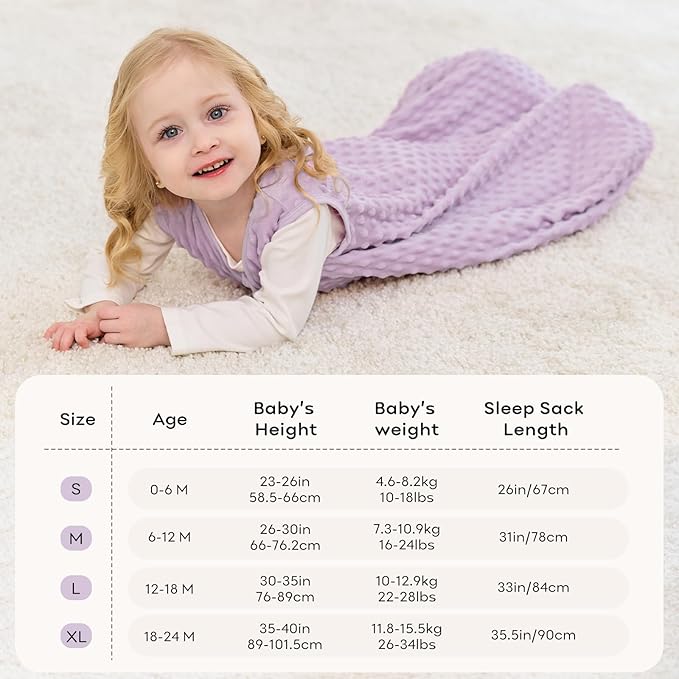 Fleece Baby Sleep Sack 0-6 Months with Plush Dots 1.5 Tog Baby Wearable Blanket with 2-Way Zipper Warm Sleeping Sack for Toddler Infant Newborn - Small, Taro Purple