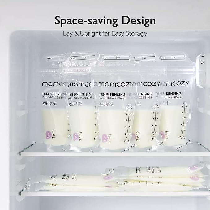 Momcozy Breastmilk Storing Bags, Temp-Sensing Discoloration Milk Storing Bags for Breastfeeding, Disposable Milk Storage Bag with 6 Ounce Self Standing, No-Leak Milk Freezer Storage Pouches, 200pcs