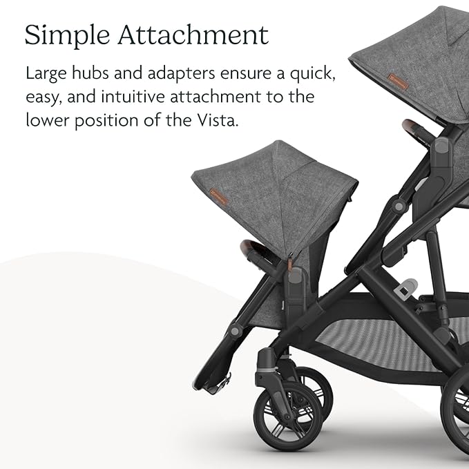 UPPAbaby RumbleSeat V3 Second Lower Seat - Compatible with Vista V2 and Vista V3 - All-Weather Seat + Magnetic Buckle – Adapters Included - Declan (Oat Mélange/Silver Frame/Chestnut Leather)