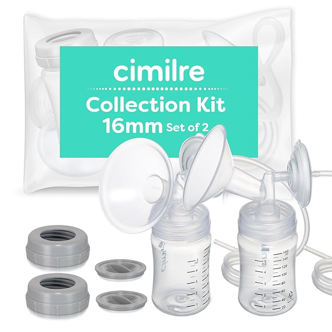 Cimilre 16MM Breast Milk Collection Kit, Double Pumping Breast Milk Collector Kit to Store Breast Milk, Includes Breast Shields, Valves, Backflow Protectors & Bottles