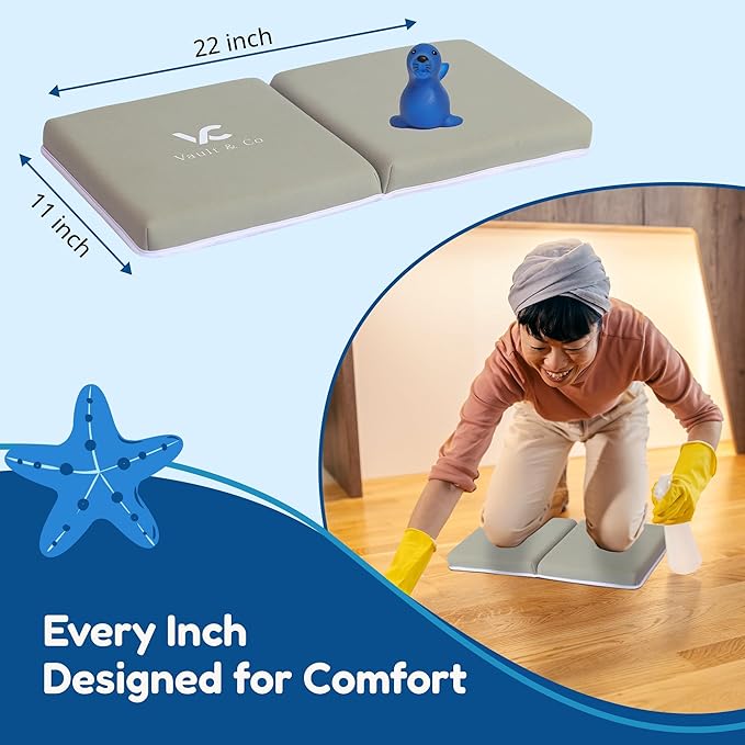 Vault & Co Bath Kneeler and Elbow Rest Pad Set – Extra Thick 1.5” Cushioned Baby Bath Kneeling Pad, Non-Slip Mat with Quick Dry Cover Storage Pockets, Waterproof Support & 5 Fun Bath Toys
