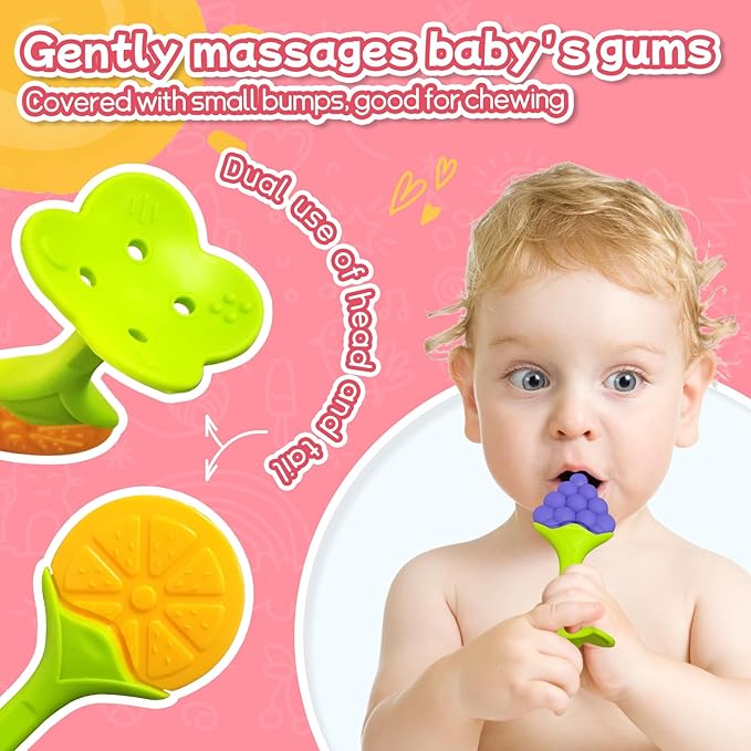 Tinabless Baby Teething Toys 5 Pack, Food Grade Silicone Teething Mitten & Teethers for Babies 3-12 Months, BPA-Free Infant Chew Toys for Teething Relief, Easy-Grip, Freezer Safe, Coral Red