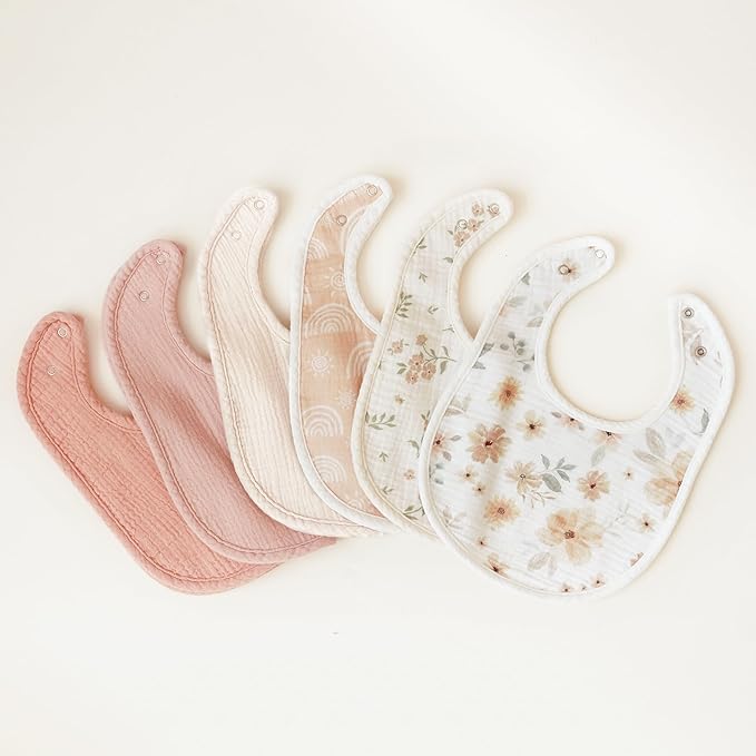 Konssy 6-Pack Muslin Baby Bibs for Boys & Girls, Soft Cotton Absorbent Bandana Drool Bibs for Drooling & Teething