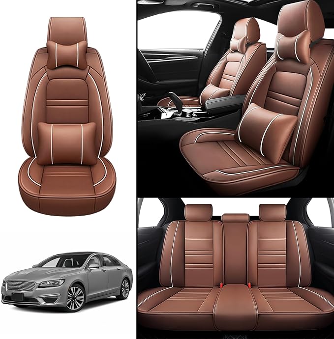 Car Seat Covers for Lincoln mkz 2011-2020 | 5-Seats Seat Covers, Waterproof Seat Protectors, Automotive Seat Covers (Full Set with Pillow,Coffee)