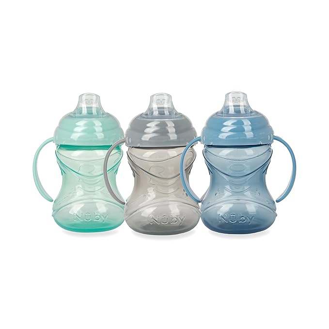Nuby 3 Piece No-Spill Grip N’ Sip Cup with Soft Flex Spout, 2 Handle with Clik It Lock Feature, Neutral,10 Ounce