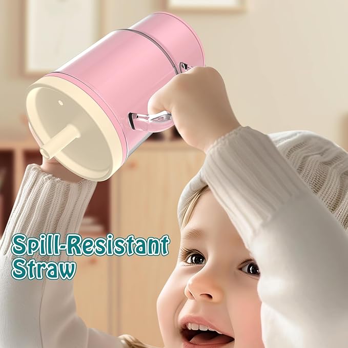 Toddler Cups – 9 oz Adorable Miniature Tumbler with Leak-Resistant Straw and Toddler-Friendly Handle, Encourages Hydration, Easy to Clean, Sippy cups for Toddlers 1-3，BPA Free silicone (Pink)