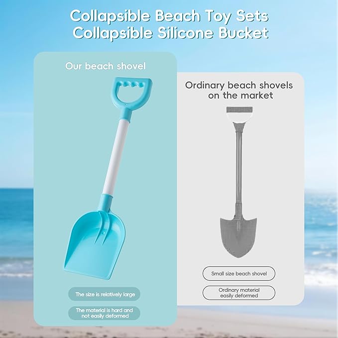 Beach Toys for Kids - Sand Toys Set Includes Collapsible Bucket Shovel and Mesh Bag 19 PCS, Toddlers Sandbox Toys Sandcastle Building Kit (Kids Beach Toy Set)