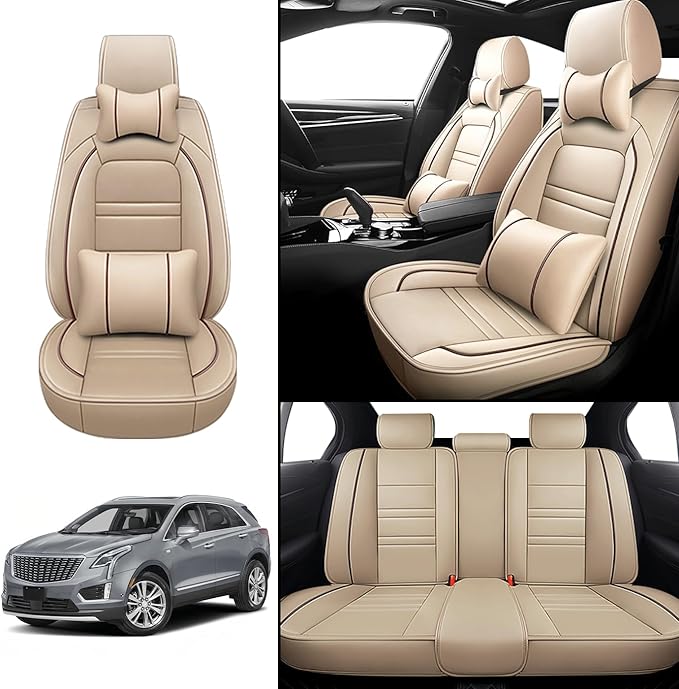 Car Seat Covers for Cadillac xt5 2017-2025 | 5-Seats Seat Covers, Waterproof Seat Protectors, Automotive Seat Covers (Full Set with Pillow,Beige)