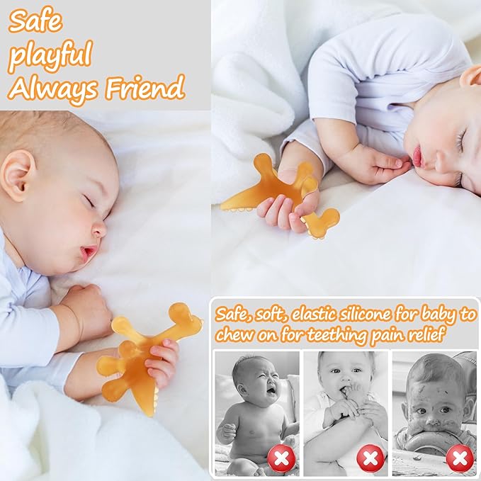 Amber Oil Baby Teething Toys for Babies 0-6 Months,Silicone Baby teethers for Babies 3 Months+,Freezer BPA Free Soft and Textured Chew Infant Toys Easter Gifts for Boys and Girls-Dinosaur