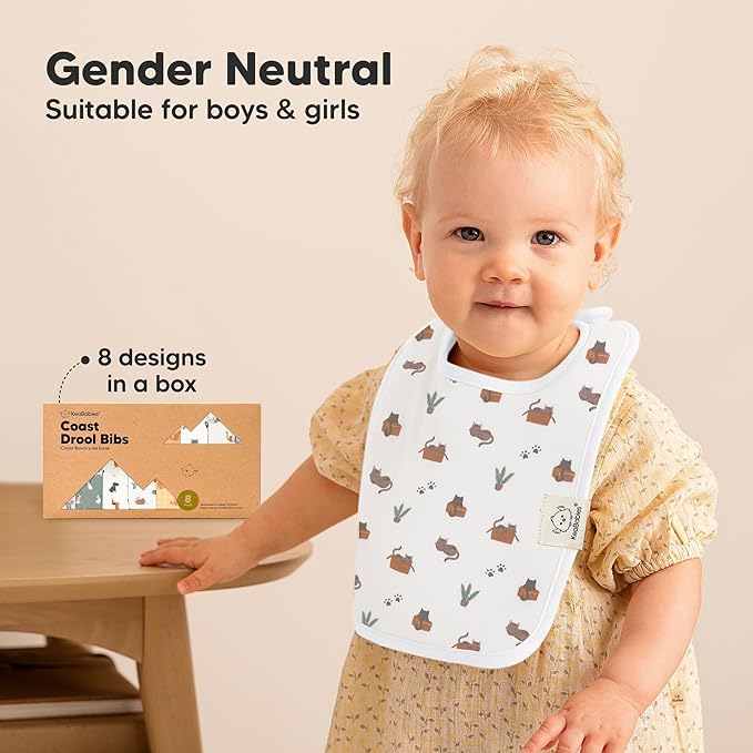 KeaBabies 8-Pack Organic Baby Bibs for Boys, Girls - Super Absorbent Cotton Drool Bibs for Baby Girl & Boy, Teething Toddler, Drooling Newborn, Ultra Soft & Machine Washable (Mesozoic)
