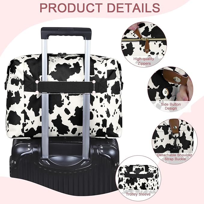 Pritent Diaper Tote - Baby Bag with Pacifier Case, Shoulder Straps, Stroller Clips, Waterproof Large Mommy Maternity Travel Bag for Mom and Dad, Cow Print