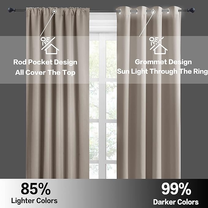 RYB HOME Large Blackout Curtains for Bedroom 84 inches Long 2 Panels Set, Privacy Thermal Insultaed Sunlignt Heat Blocking Drapes for Sliding Patio Door, Width 70 by Length 84, Sand