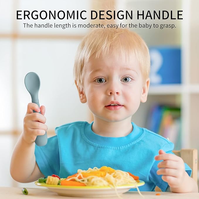 ME.FAN Silicone Baby Feeding Spoons 6 Pack First Stage Infant Spoons - Baby Utensils Soft Training Spoon Self Feeding - Chew Spoon Set for Babies and Toddlers Bright