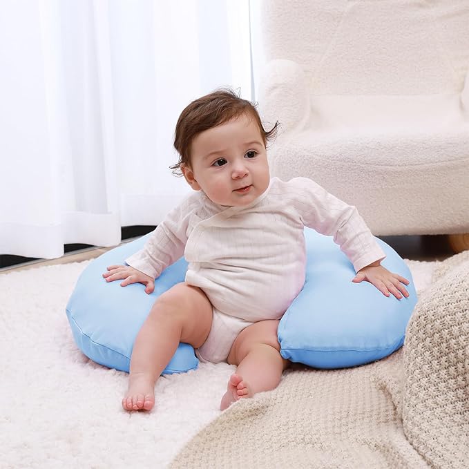 Nursing Pillow, Plus Size Breastfeeding Pillow Original Support for Baby Boys Girls Breastfeeding Essentials, with Removable Soft Cotton Cover (Blue, Large (25.59 * 20.08 * 6.30 Inches))