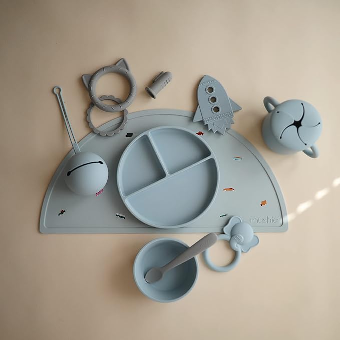 mushie Silicone Placemat for Kids | BPA-Free Non-Slip Design (Retro Cars)