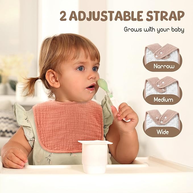 6-Pack Muslin Baby Bibs for Unisex Boys Girls, Cotton Baby Drool Bibs, Drooling and Teething Bibs for Infant