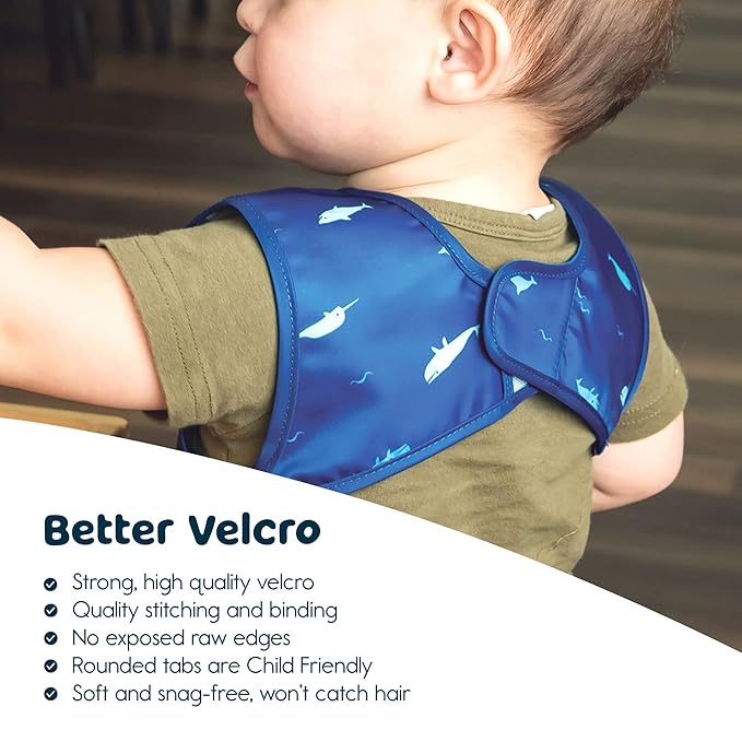 Tiny Twinkle Short Sleeve Apron Baby & Toddler Bib for Boys – Waterproof, Mess-Proof Bibs for Eating & Feeding, Machine Washable, Perfect Holiday Gift (Ocean Life, 6–24M)