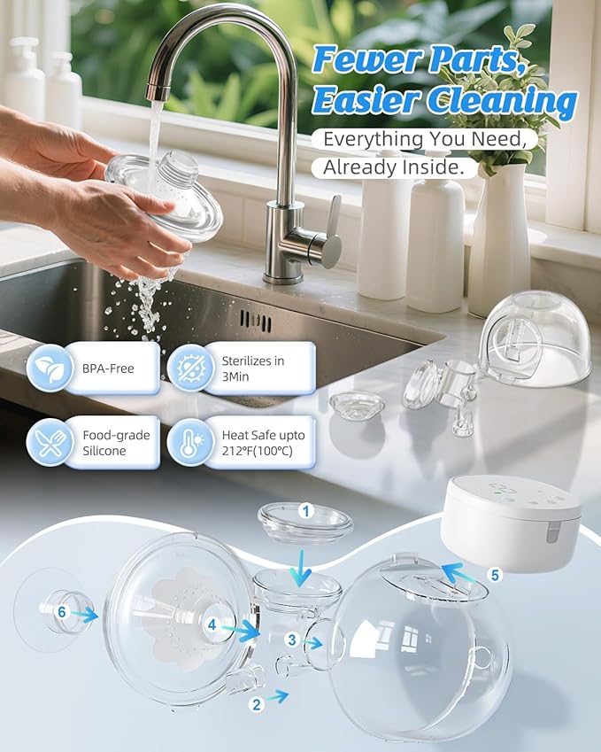 ANWIKE Hands Free Breast Pump Ultra-Light 230g, Wearable Breastfeeding Pump Portable for Travel and Work, Low Noise, Ergonomic 135° Flange, 9 Levels 4 Modes with 19/21mm Flange Inserts (White 2 Pack)
