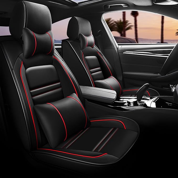 Car Seat Covers for kia Optima 2003-2020 | 5-Seats Seat Covers, Waterproof Seat Protectors, Automotive Seat Covers (Full Set with Pillow,Black&Red Line)