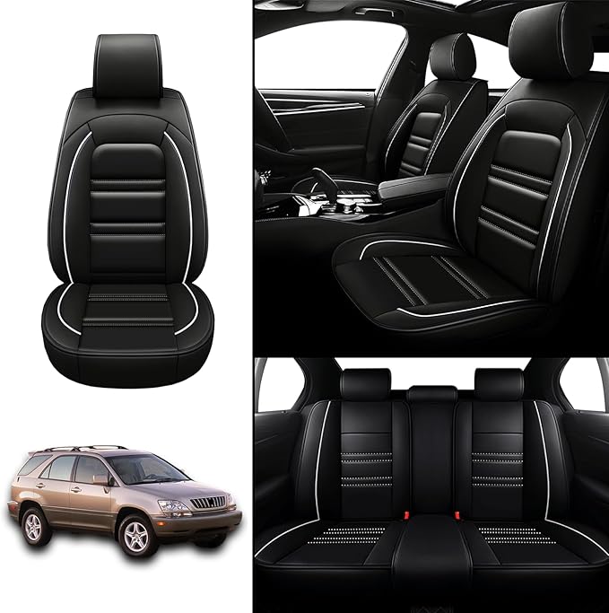 Seat Covers for Lexus Car rx300 1999-2003 | 5-Seats Leather Seat Covers, Easy to Install Automotive Seat Covers Full Set (Full Set, Black&White Line)