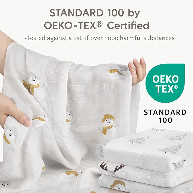Maliton Muslin Swaddle Blankets for Newborn, 6-Pack Breathable Receiving Blanket (27" x 27") Soft Baby Blanket for Girls and Boys, Baby Burp Cloths with 3-Layer Cotton Design for Infant Wrap(Reindeer)