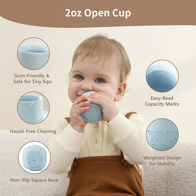 Moonkie Baby Training Cup & Sippy Cup Set | 4 Months+ | Baby-Led Weaning Essential | Gift for Infants (Mint Cup Set, 2 Pack)