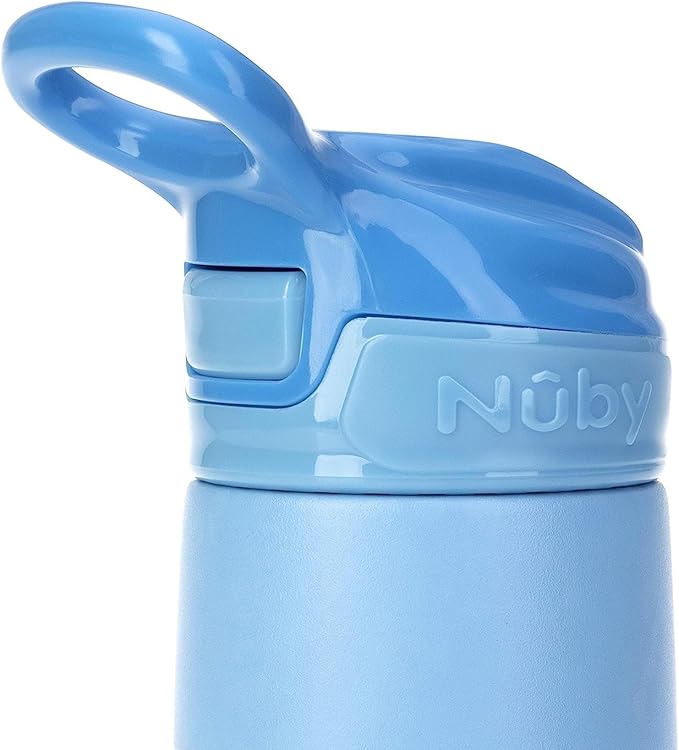 Nuby Thirsty Kids No Spill Flip-It Reflex Stainless Steel Travel Cup or Water Bottle - 10 Oz - 18+ Months - Blue - Back to School Essentials (Pack of 12)