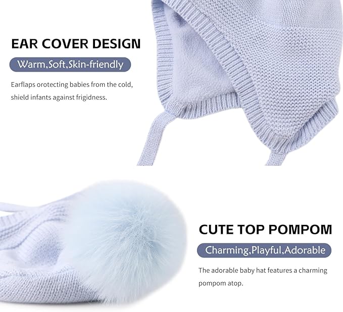 JANGANNSA Basic Winter Baby Boys Beanie Pompom Knitted Girls Hat Kids Earflap Beanies Warm Infant Toddler Hats