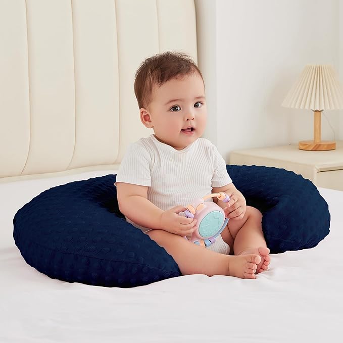 Nursing Pillow for Bottle and Breastfeeding, Ergonomic Comfort Nursing Essentials for Mom and Baby, Feeding Support Pillow with Removable Cover, Easier and Healthier Nursing (Dark Blue)