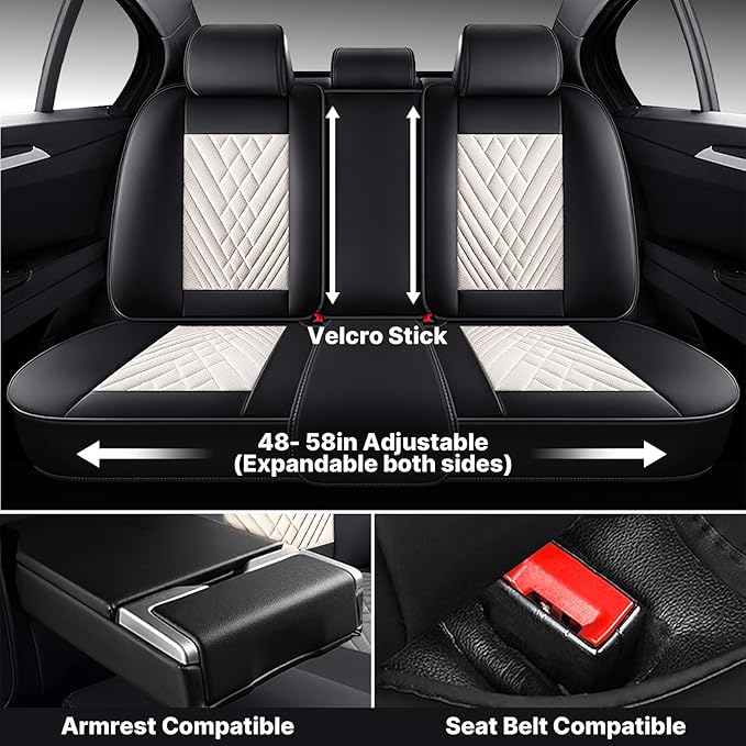 Car Seat Covers,Waterproof Faux Leather Automotive Comfortable Seat Covers Full Set for Cars SUV Truck Sedan,Universal Anti-Slip Seat Protector Breathable Seat Cover (5 Seat,Black&White)