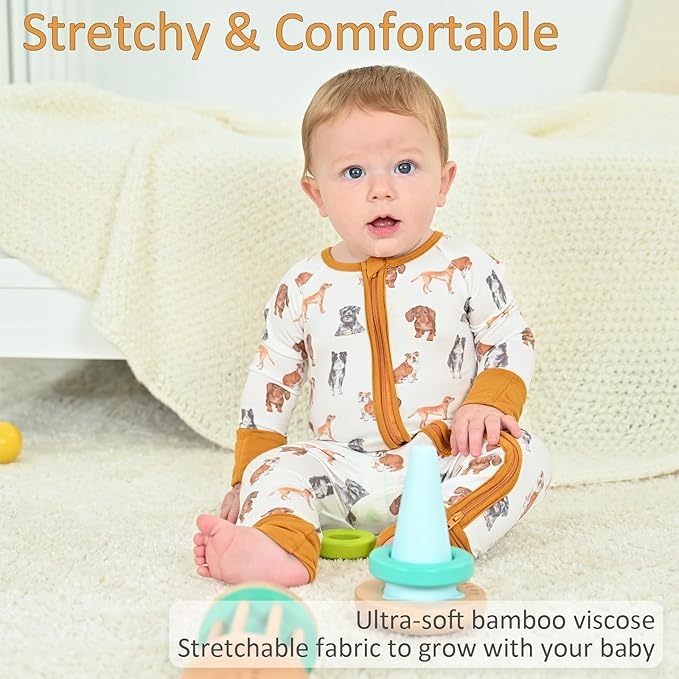 LollyBanks Baby Pajamas, 2-Way Zipper Romper, 95% Viscose Made from Bamboo and 5% Spandex, Baby Sleepers