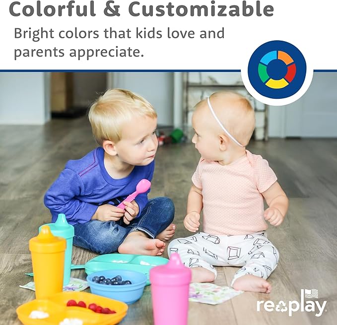 Re-Play Toddler Plates with Dividers - Deep-Walled 3 Compartments Divided Plates for Kids - Dishwasher & Microwave Safe - Made in USA - Set of 3-7.37" x 7.37" x 1.25" - Desert Roses