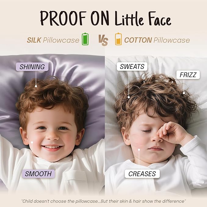 OLESILK 100% Mulberry Silk Toddler Pillowcase for Hair and Skin, Both Sides 19 Momme Pure Natural Silk Travel Pillow Cases with Hidden Zipper, 13"x 18", Violet