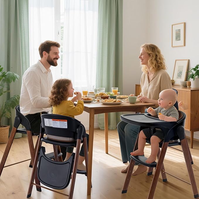 Convertible High Chairs for Babies & Toddlers. 5-in-1 Adjustable High Chair with Removable Tray, Easy to Clean, Portable (Black Brown)